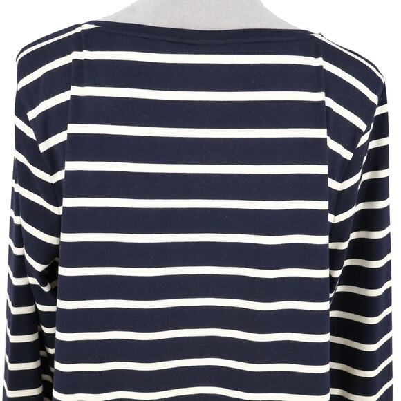 Chicos Top 3 Womens XL Dark Navy White Stripe Blouse Bell Sleeve Pima Cotton - Picture 9 of 13